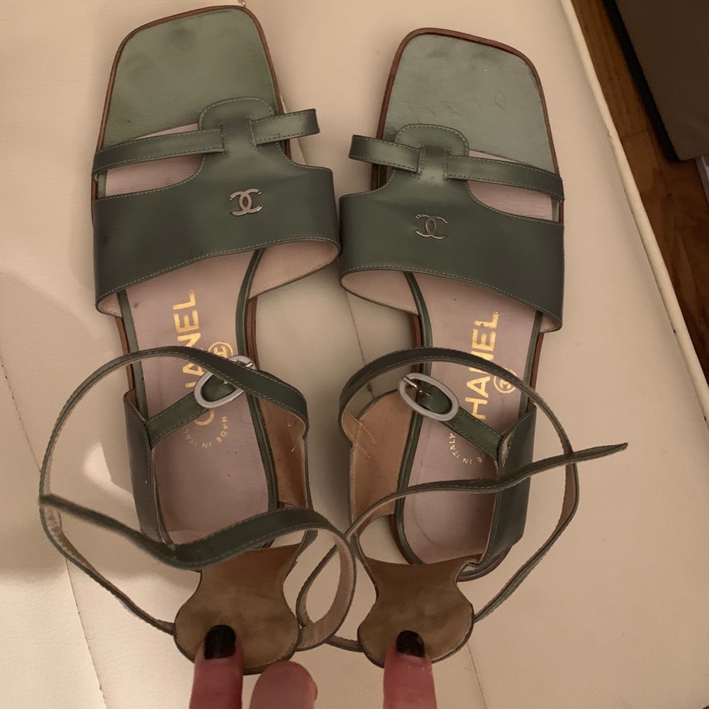 Used blue leather Chanel sandals